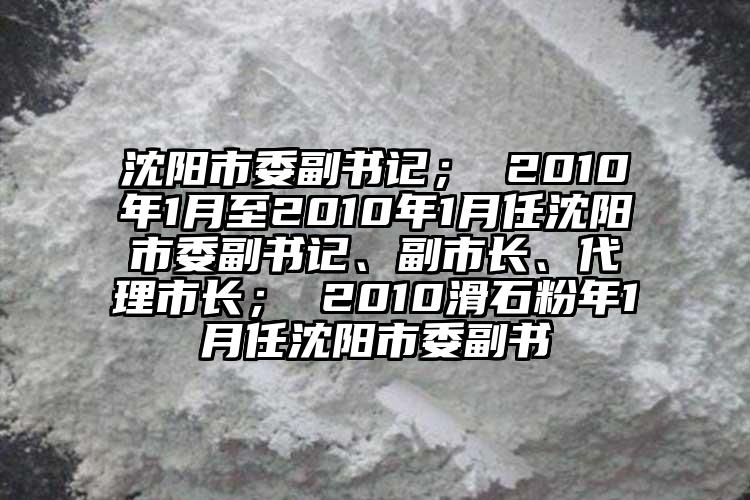 沈陽市委副書記； 2010年1月至2010年1月任沈陽市委副書記、副市長、代理市長； 2010滑石粉年1月任沈陽市委副書